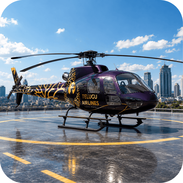 Helicopter over city skyline