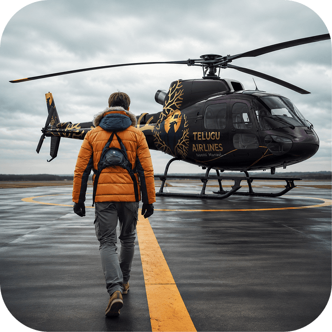 Helicopter in open blue sky